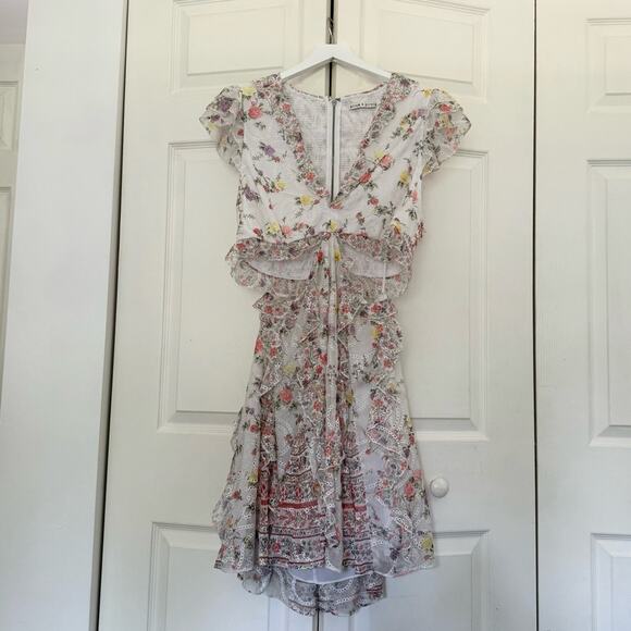 Alice + Olivia Mitzi Cutout Minidress White Floral Short Sleeve Ruffle Dress 14 - Picture 5 of 12